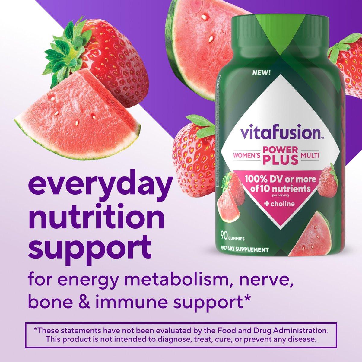 Vitafusion Power Plus Frauen Multivitamin Gummis – 90 Stück, Erdbeer- und Wassermelonengeschmack, unterstützt Nerven, Energiestoffwechsel, Knochen- und Immunsystem
