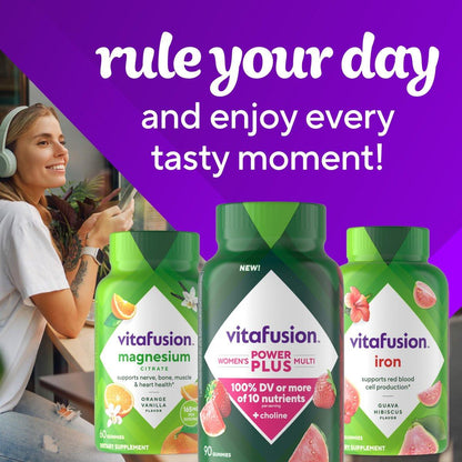 Vitafusion Power Plus Frauen Multivitamin Gummis – 90 Stück, Erdbeer- und Wassermelonengeschmack, unterstützt Nerven, Energiestoffwechsel, Knochen- und Immunsystem