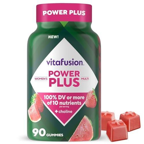 Vitafusion Power Plus Frauen Multivitamin Gummis – 90 Stück, Erdbeer- und Wassermelonengeschmack, unterstützt Nerven, Energiestoffwechsel, Knochen- und Immunsystem