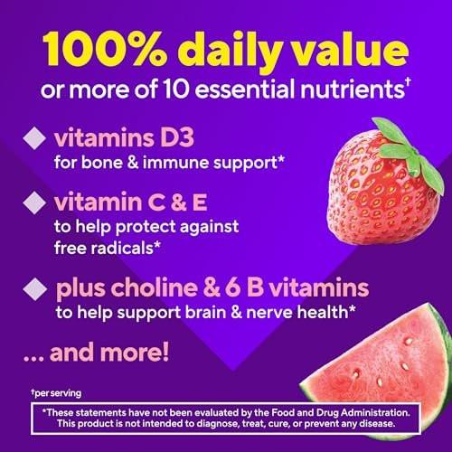 Vitafusion Power Plus Frauen Multivitamin Gummis – 90 Stück, Erdbeer- und Wassermelonengeschmack, unterstützt Nerven, Energiestoffwechsel, Knochen- und Immunsystem