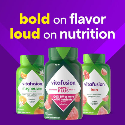 Vitafusion Power Plus Frauen Multivitamin Gummis – 90 Stück, Erdbeer- und Wassermelonengeschmack, unterstützt Nerven, Energiestoffwechsel, Knochen- und Immunsystem