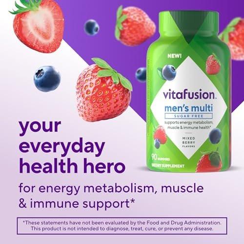 Vitafusion Sugar Free Men’s Multi Tägliche Gummimultivitamine, Unterstützt Energiestoffwechsel, Muskel- und Immunsystem, gemischte Beerengeschmacksrichtungen, 90 Stück