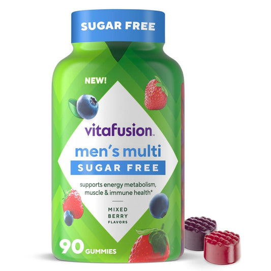 Vitafusion Sugar Free Men’s Multi Tägliche Gummimultivitamine, Unterstützt Energiestoffwechsel, Muskel- und Immunsystem, gemischte Beerengeschmacksrichtungen, 90 Stück