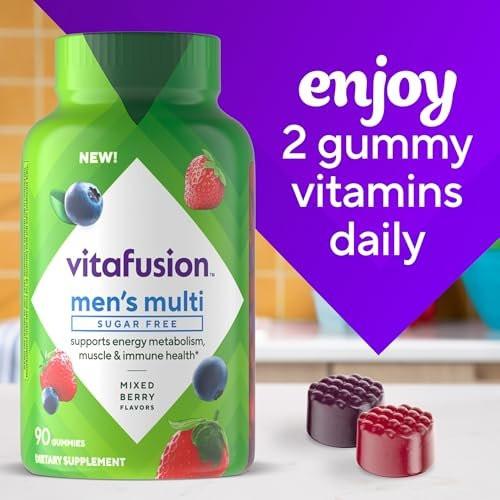 Vitafusion Sugar Free Men’s Multi Tägliche Gummimultivitamine, Unterstützt Energiestoffwechsel, Muskel- und Immunsystem, gemischte Beerengeschmacksrichtungen, 90 Stück
