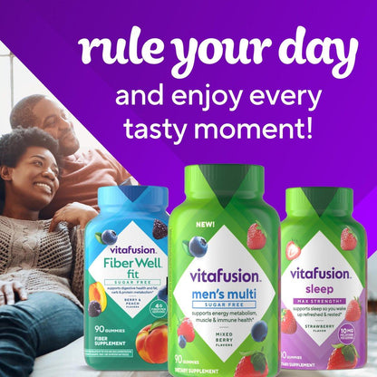 Vitafusion Sugar Free Men’s Multi Tägliche Gummimultivitamine, Unterstützt Energiestoffwechsel, Muskel- und Immunsystem, gemischte Beerengeschmacksrichtungen, 90 Stück
