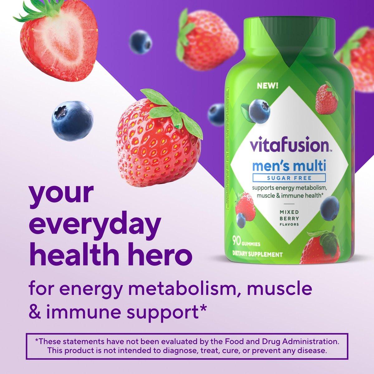 Vitafusion Sugar Free Men’s Multi Tägliche Gummimultivitamine, Unterstützt Energiestoffwechsel, Muskel- und Immunsystem, gemischte Beerengeschmacksrichtungen, 90 Stück