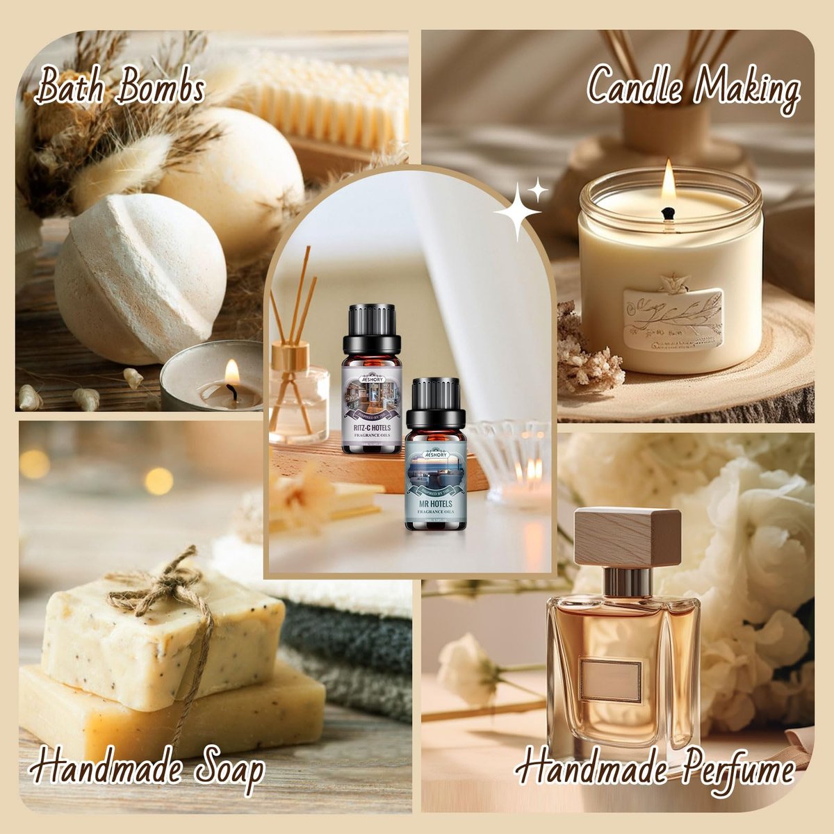 Hotel Diffuser Öle Geschenkset - 6x10ML Luxuriöse Duftölmischung, Hotelduft Ätherische Öle Set für Diffuser, Kerzen-, Seifenherstellung Düfte