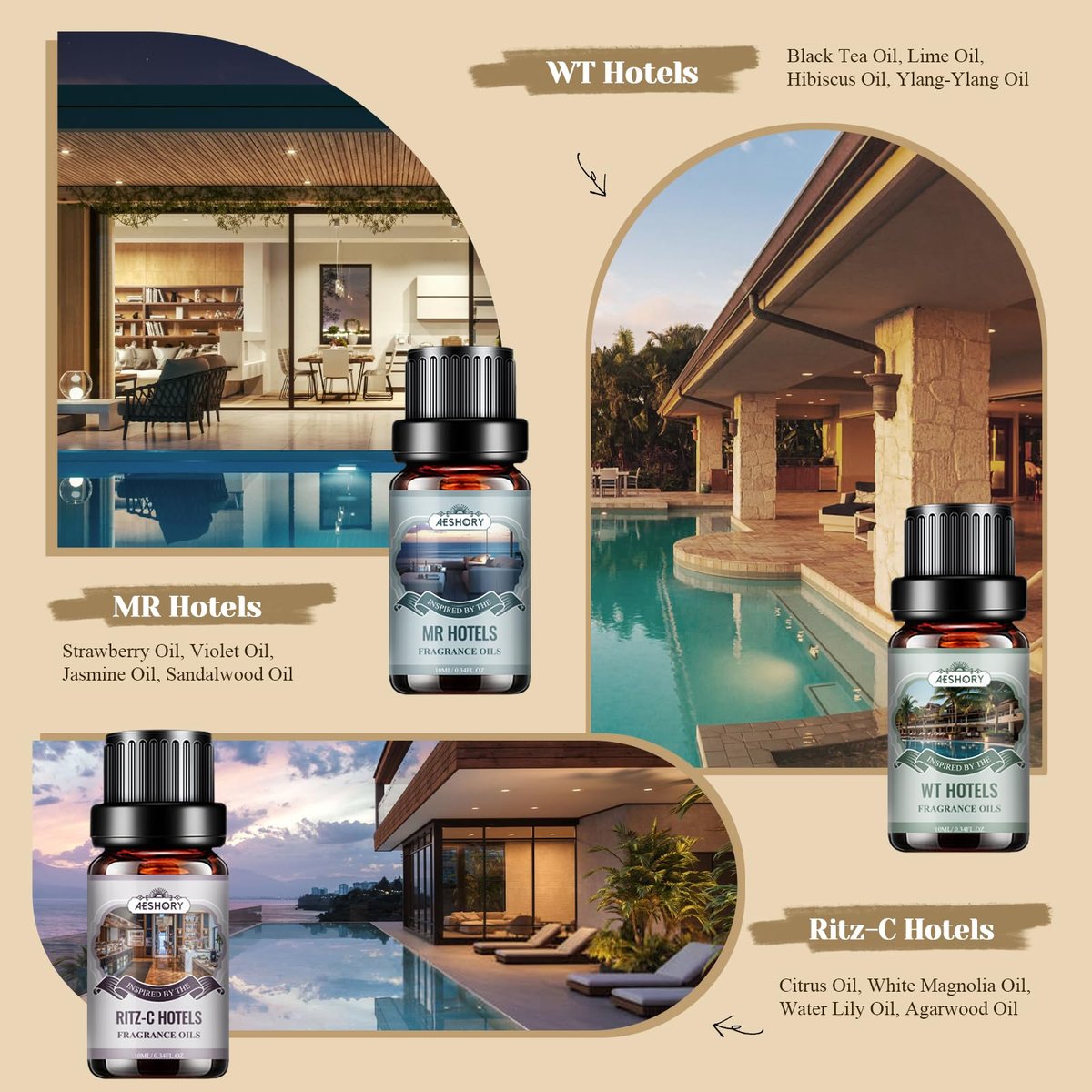 Hotel Diffuser Öle Geschenkset - 6x10ML Luxuriöse Duftölmischung, Hotelduft Ätherische Öle Set für Diffuser, Kerzen-, Seifenherstellung Düfte