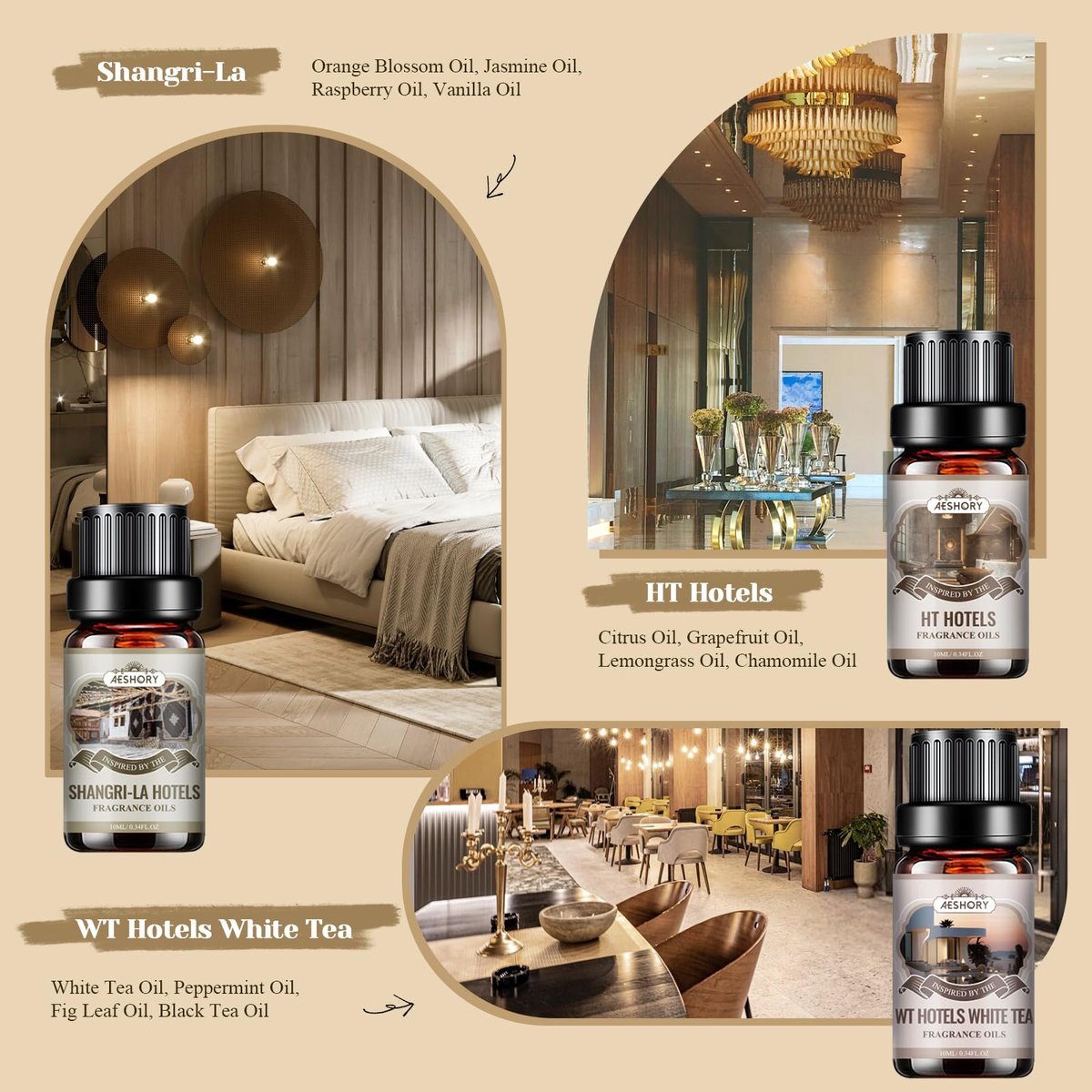Hotel Diffuser Öle Geschenkset - 6x10ML Luxuriöse Duftölmischung, Hotelduft Ätherische Öle Set für Diffuser, Kerzen-, Seifenherstellung Düfte