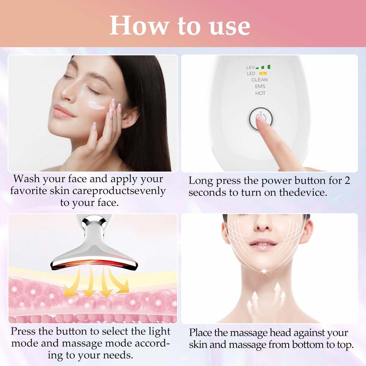 Gesichtsmassagegerät mit Rotlichttherapie für Gesicht und Hals, 7 Farben, Hautverjüngung, Lifting, Toning, Glow Boost (Weiß)
