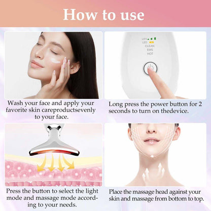 Gesichtsmassagegerät mit Rotlichttherapie für Gesicht und Hals, 7 Farben, Hautverjüngung, Lifting, Toning, Glow Boost (Weiß)