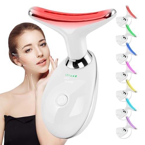 Gesichtsmassagegerät mit Rotlichttherapie für Gesicht und Hals, 7 Farben, Hautverjüngung, Lifting, Toning, Glow Boost (Weiß)