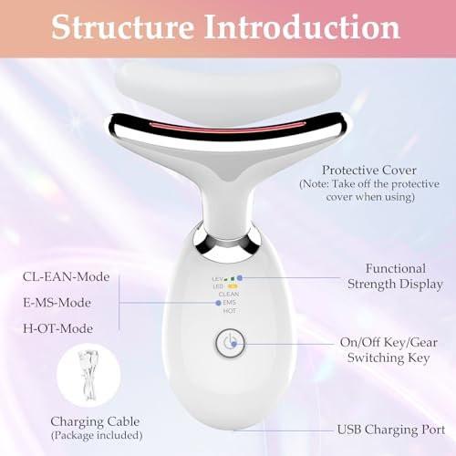 Gesichtsmassagegerät mit Rotlichttherapie für Gesicht und Hals, 7 Farben, Hautverjüngung, Lifting, Toning, Glow Boost (Weiß)