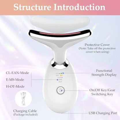 Gesichtsmassagegerät mit Rotlichttherapie für Gesicht und Hals, 7 Farben, Hautverjüngung, Lifting, Toning, Glow Boost (Weiß)