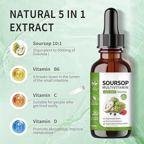 bogomo Soursop Bitters Liquid 2 Fl Oz – Graviola Blattextrakt Tropfen, Multivitamin für Zellunterstützung, Immunsystem & Entspannung