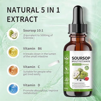 bogomo Soursop Bitters Liquid 2 Fl Oz – Graviola Blattextrakt Tropfen, Multivitamin für Zellunterstützung, Immunsystem & Entspannung