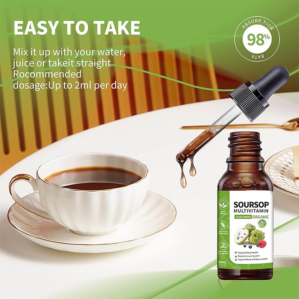 bogomo Soursop Bitters Liquid 2 Fl Oz – Graviola Blattextrakt Tropfen, Multivitamin für Zellunterstützung, Immunsystem & Entspannung