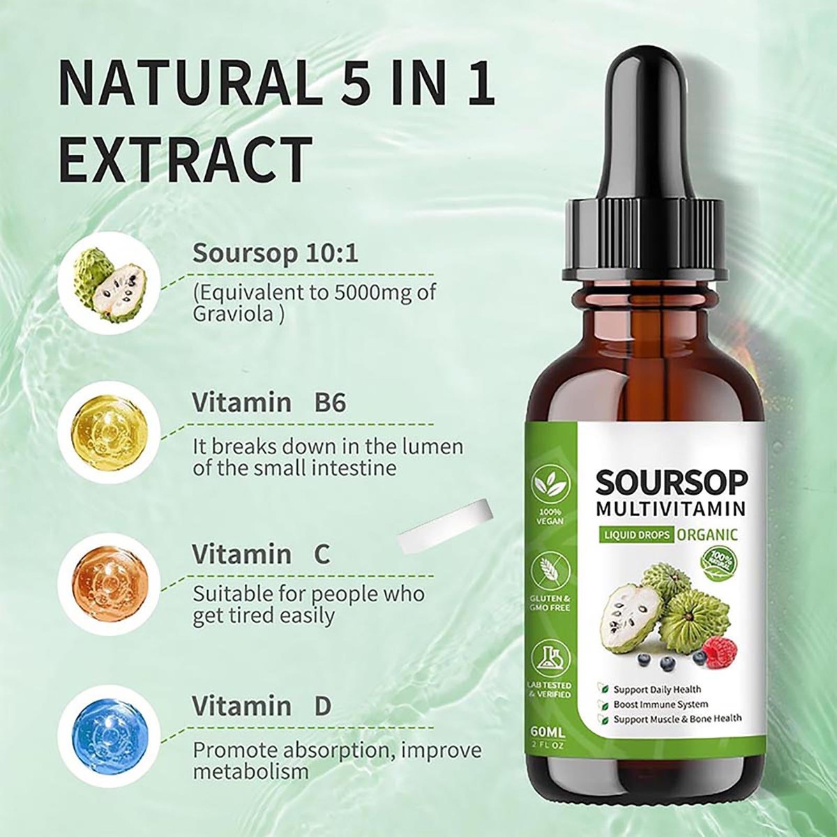 bogomo Soursop Bitters Liquid 2 Fl Oz – Graviola Blattextrakt Tropfen, Multivitamin für Zellunterstützung, Immunsystem & Entspannung