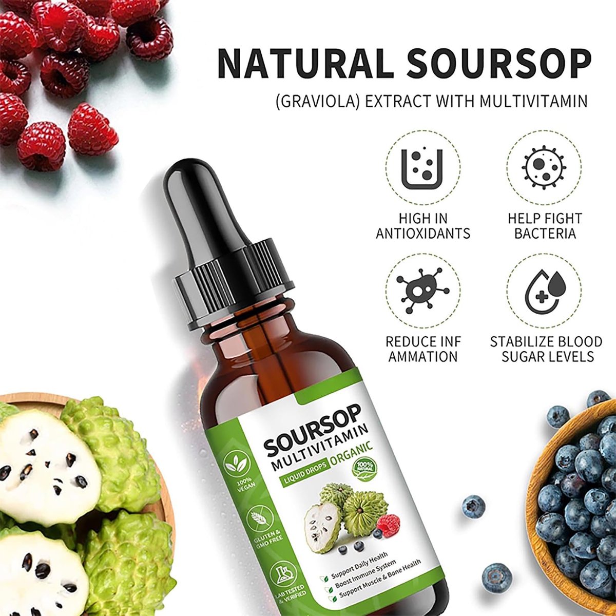bogomo Soursop Bitters Liquid 2 Fl Oz – Graviola Blattextrakt Tropfen, Multivitamin für Zellunterstützung, Immunsystem & Entspannung