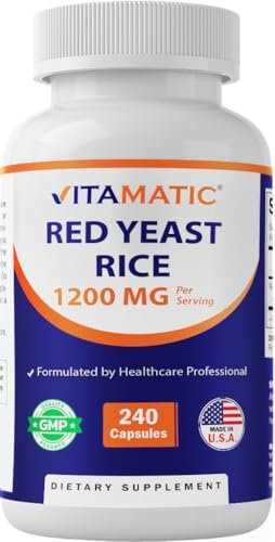Vitamatic Rote Hefe Reis 1200 mg pro Portion – 240 vegane Kapseln – Hergestellt in den USA – Nicht-GMO & glutenfrei