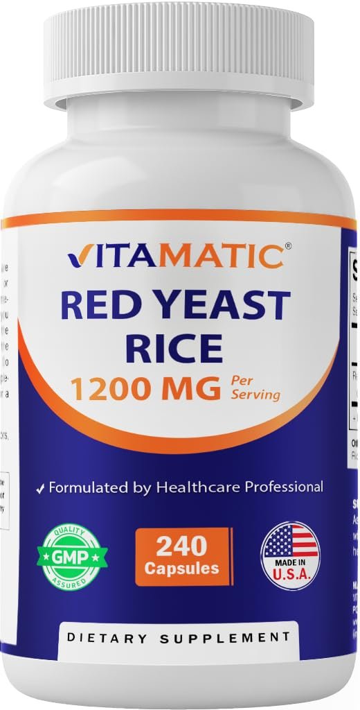 Vitamatic Rote Hefe Reis 1200 mg pro Portion – 240 vegane Kapseln – Hergestellt in den USA – Nicht-GMO & glutenfrei