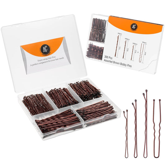 300-teiliges Bobby Pin-Set von Luxurecourt in Braun, 3 verschiedene Größen (groß und klein) + U-förmige Haarnadeln für Dutt und Hochsteckfrisuren – rutschfest mit abgerundeten Enden