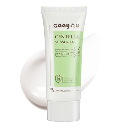 Centella Sonnencreme SPF50 PA++++ Beruhigende Feuchtigkeits-Gesichtssonnencreme mit Centella Asiatica Koreanische Sonnencreme Mattiert ohne Weißeln für fettige und empfindliche Haut