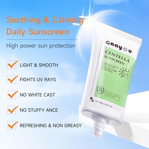 Centella Sonnencreme SPF50 PA++++ Beruhigende Feuchtigkeits-Gesichtssonnencreme mit Centella Asiatica Koreanische Sonnencreme Mattiert ohne Weißeln für fettige und empfindliche Haut