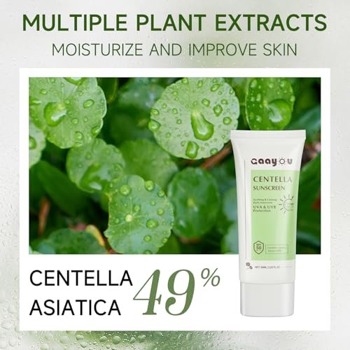 Centella Sonnencreme SPF50 PA++++ Beruhigende Feuchtigkeits-Gesichtssonnencreme mit Centella Asiatica Koreanische Sonnencreme Mattiert ohne Weißeln für fettige und empfindliche Haut