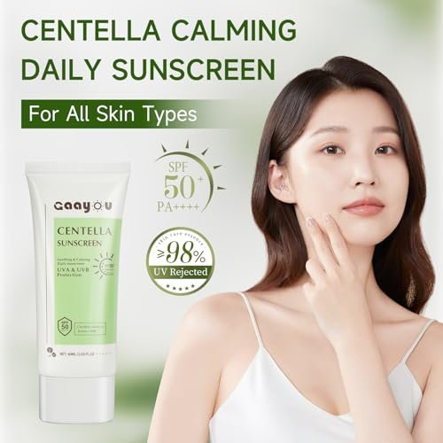 Centella Sonnencreme SPF50 PA++++ Beruhigende Feuchtigkeits-Gesichtssonnencreme mit Centella Asiatica Koreanische Sonnencreme Mattiert ohne Weißeln für fettige und empfindliche Haut