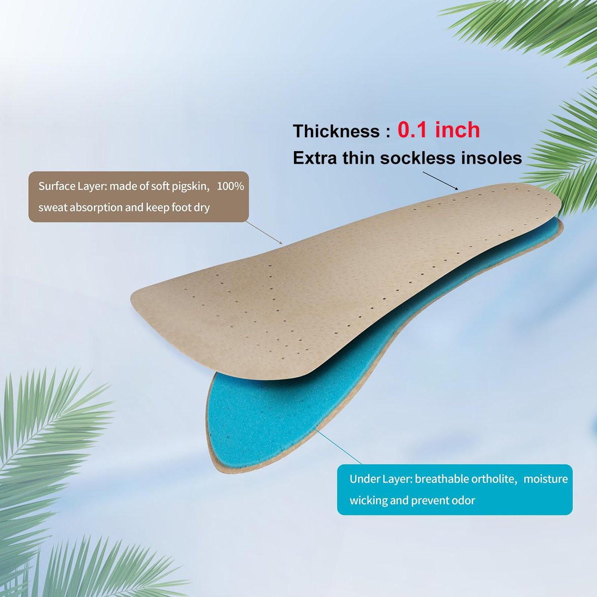 2 Paar Schweinsleder Sockenlose Einlegesohlen | Barfuß-Polster | Absorbiert Schweiß & kontrolliert Geruch | Tragen ohne Socken | Extra dünne Einlagen für Damen High Heels, Ballerinas, Sneakers, Medium 8-9,5