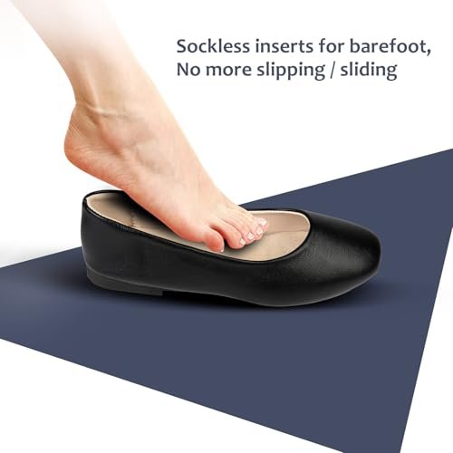 2 Paar Schweinsleder Sockenlose Einlegesohlen | Barfuß-Polster | Absorbiert Schweiß & kontrolliert Geruch | Tragen ohne Socken | Extra dünne Einlagen für Damen High Heels, Ballerinas, Sneakers, Medium 8-9,5
