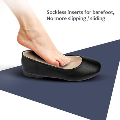 2 Paar Schweinsleder Sockenlose Einlegesohlen | Barfuß-Polster | Absorbiert Schweiß & kontrolliert Geruch | Tragen ohne Socken | Extra dünne Einlagen für Damen High Heels, Ballerinas, Sneakers, Medium 8-9,5