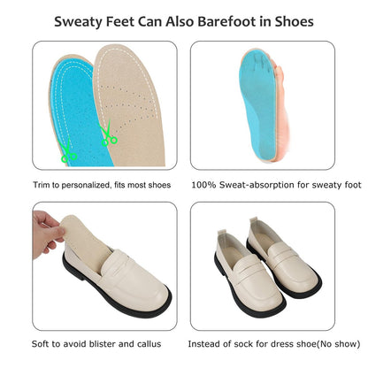 2 Paar Schweinsleder Sockenlose Einlegesohlen | Barfuß-Polster | Absorbiert Schweiß & kontrolliert Geruch | Tragen ohne Socken | Extra dünne Einlagen für Damen High Heels, Ballerinas, Sneakers, Medium 8-9,5