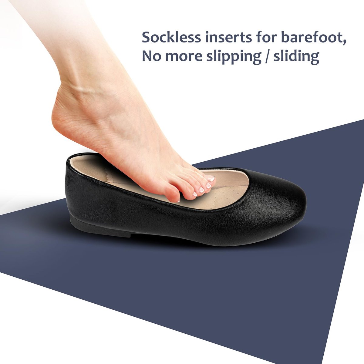 2 Paar Schweinsleder Sockenlose Einlegesohlen | Barfuß-Polster | Absorbiert Schweiß & kontrolliert Geruch | Tragen ohne Socken | Extra dünne Einlagen für Damen High Heels, Ballerinas, Sneakers, Medium 8-9,5