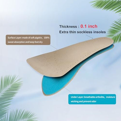 2 Paar Schweinsleder Sockenlose Einlegesohlen | Barfuß-Polster | Absorbiert Schweiß & kontrolliert Geruch | Tragen ohne Socken | Extra dünne Einlagen für Damen High Heels, Ballerinas, Sneakers, Medium 8-9,5