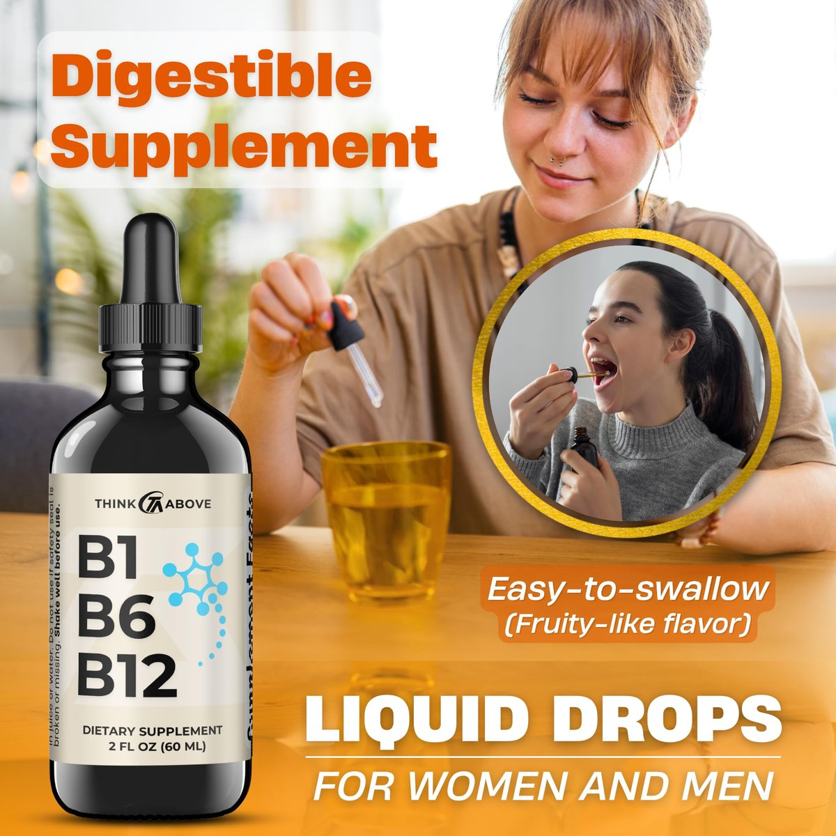 B1 B6 B12 Vitamin Liquid Drops - Nerven-, Energie- und Gehirnunterstützung - Fruchtiger Geschmack - Methylcobalamin, Thiamin, Pyridoxin (2er-Pack)