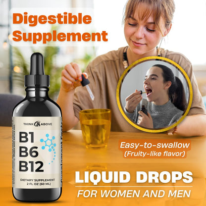 B1 B6 B12 Vitamin Liquid Drops - Nerven-, Energie- und Gehirnunterstützung - Fruchtiger Geschmack - Methylcobalamin, Thiamin, Pyridoxin (2er-Pack)