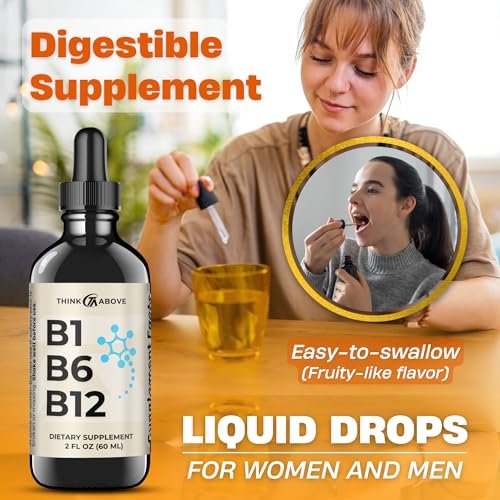 B1 B6 B12 Vitamin Liquid Drops - Nerven-, Energie- und Gehirnunterstützung - Fruchtiger Geschmack - Methylcobalamin, Thiamin, Pyridoxin (2er-Pack)