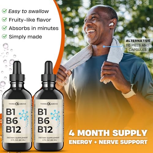 B1 B6 B12 Vitamin Liquid Drops - Nerven-, Energie- und Gehirnunterstützung - Fruchtiger Geschmack - Methylcobalamin, Thiamin, Pyridoxin (2er-Pack)