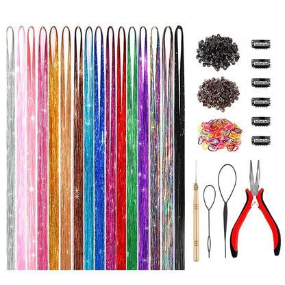 GTTUKK Haartinsel Set (122 cm, 16 Farben, 3200 Strähnen) – Hitzebeständige Feenhaartinsel für Frauen und Mädchen