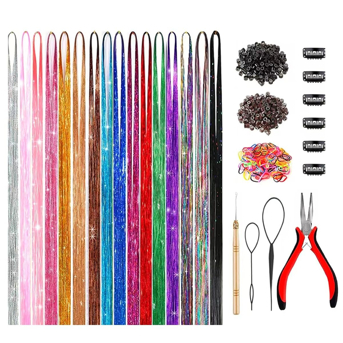 GTTUKK Haartinsel Set (122 cm, 16 Farben, 3200 Strähnen) – Hitzebeständige Feenhaartinsel für Frauen und Mädchen