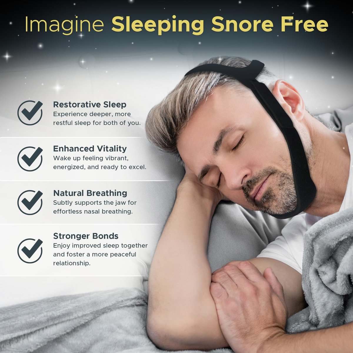 Kinnriemen für Schlaf, CPAP-Kinnriemen, Anti-Schnarchen, verstellbar, atmungsaktiv und bequem