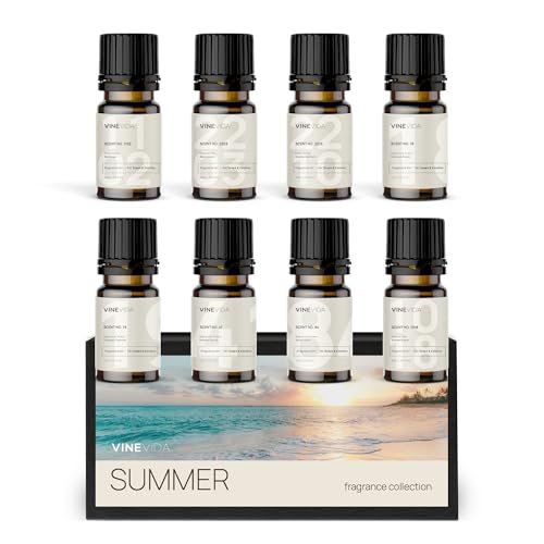 VINEVIDA [Set of 8] Sommerdüfte für die Kerzenherstellung, Ätherische Öle Sommer, Hergestellt in den USA Duftöl für Kerzen, Seifenherstellung, Diffuseröle