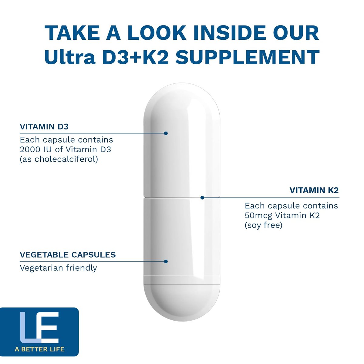 Life Enhancement Vitamin D3 K2 2000 IE – Unterstützt Muskel- und Gehirngesundheit, Immun- und Herz-Kreislauf-System – Hergestellt in den USA (120 vegane Kapseln)