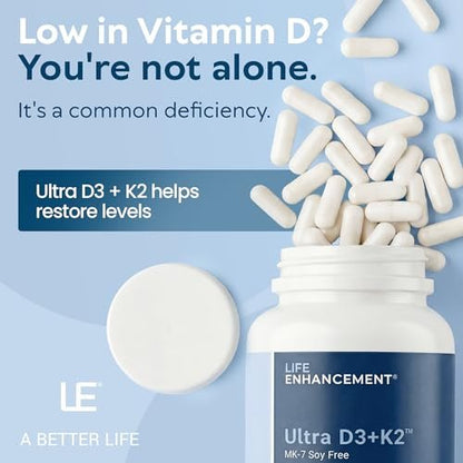 Life Enhancement Vitamin D3 K2 2000 IE – Unterstützt Muskel- und Gehirngesundheit, Immun- und Herz-Kreislauf-System – Hergestellt in den USA (120 vegane Kapseln)