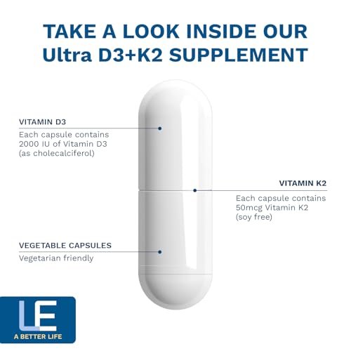 Life Enhancement Vitamin D3 K2 2000 IE – Unterstützt Muskel- und Gehirngesundheit, Immun- und Herz-Kreislauf-System – Hergestellt in den USA (120 vegane Kapseln)