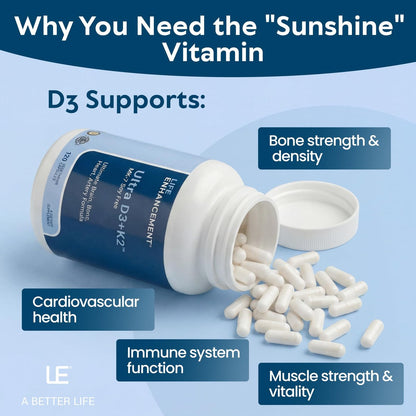 Life Enhancement Vitamin D3 K2 2000 IE – Unterstützt Muskel- und Gehirngesundheit, Immun- und Herz-Kreislauf-System – Hergestellt in den USA (120 vegane Kapseln)