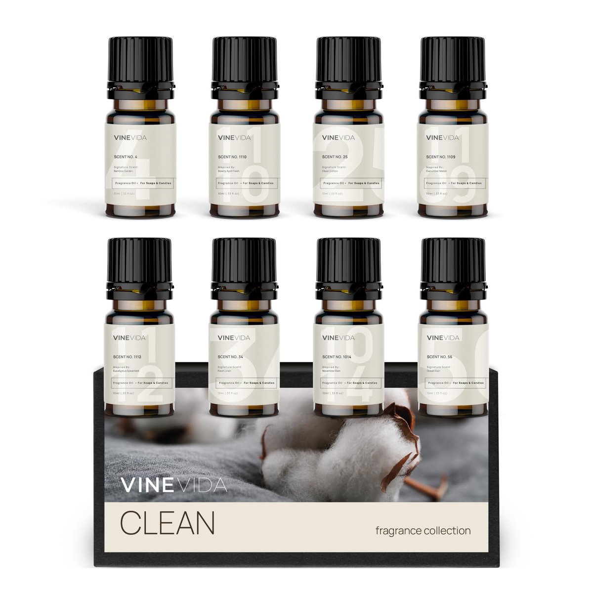 VINEVIDA [Set von 8] Saubere Düfte für die Kerzenherstellung, in USA hergestelltes Kerzenduftöl, Seifenherstellung ätherische Öle, Diffuseröl Düfte