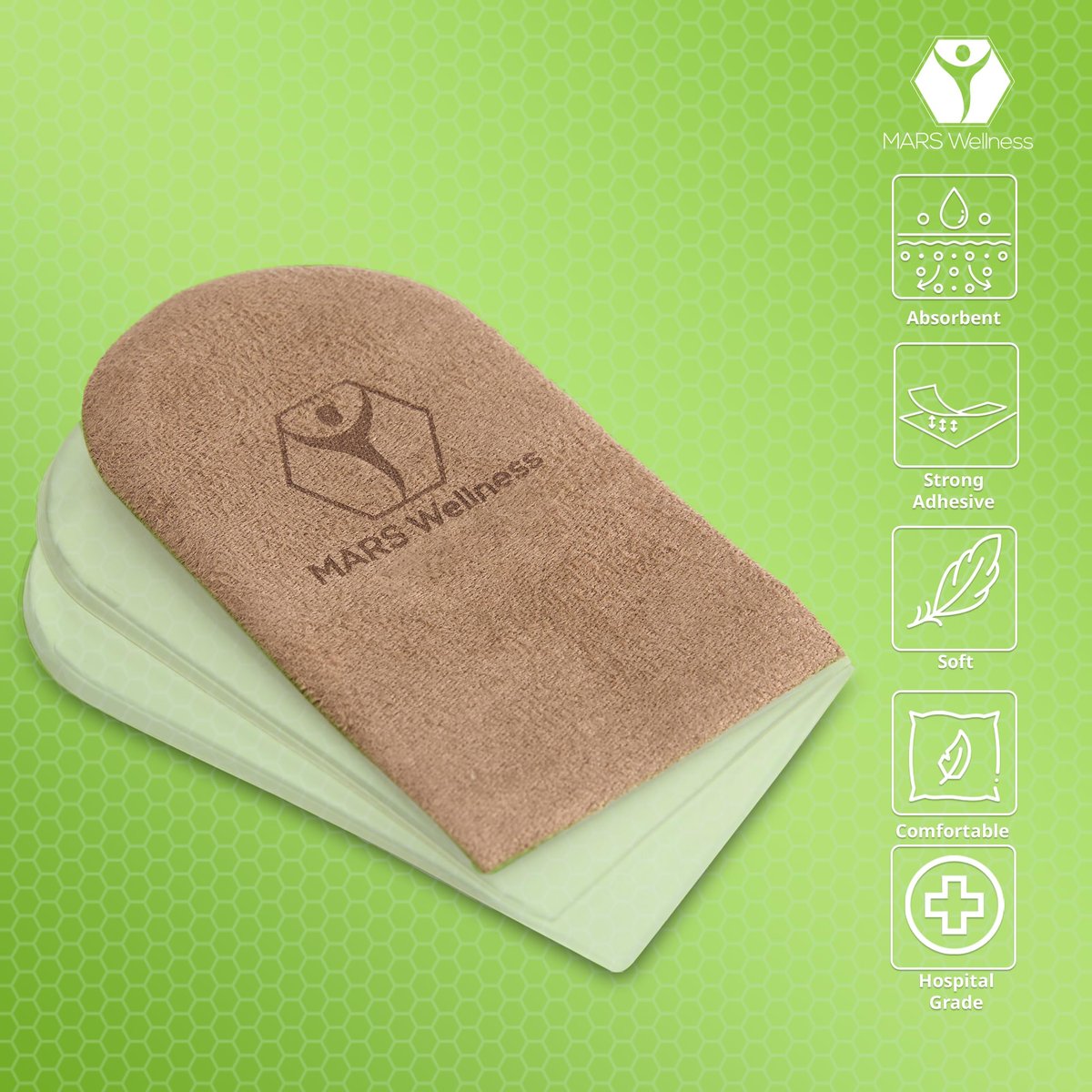 Mars Wellness Gel-Fersenlift – 3 Schichten, je 3 mm, verstellbare Höhe – Weicher Wildleder-Fersenkeil zur Schmerzlinderung – Schuh Einlagen für Männer und Frauen – Medium